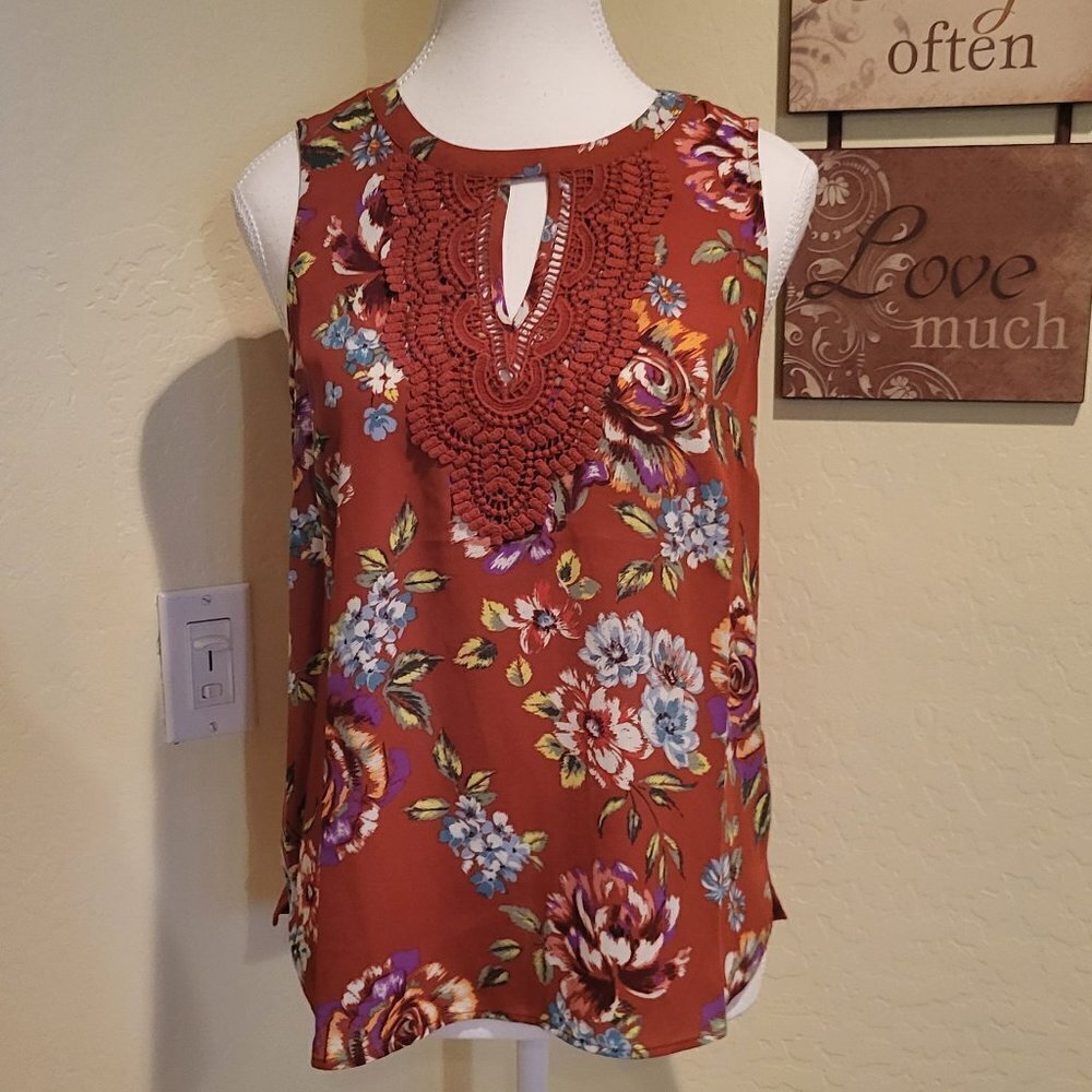 Daniel Rainn Quin Tank Top Women’s Rust Floral Tunic Lace NWT Size: PS & PM